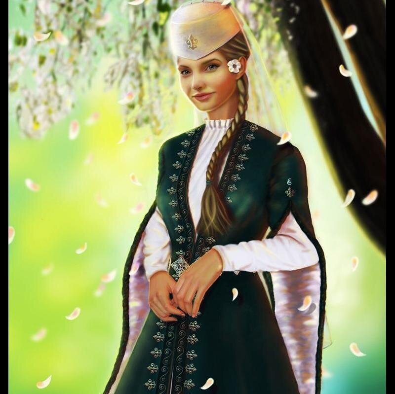 Woman in Traditional Dress — Green, Serene, Spring