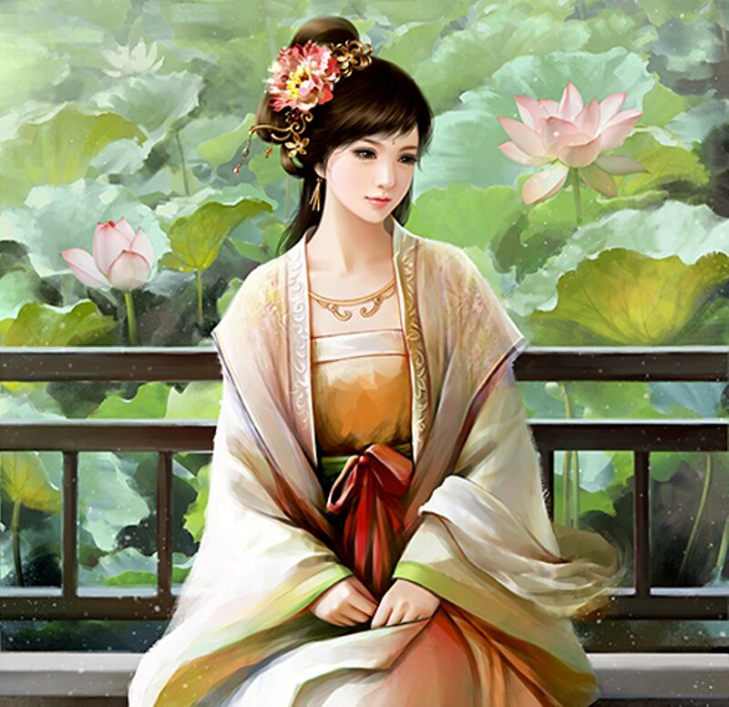 Woman in Traditional Dress — Green, Serene, Summer