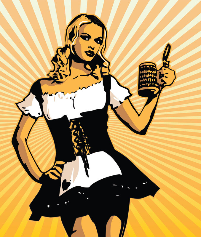 woman in traditional dress holding beer