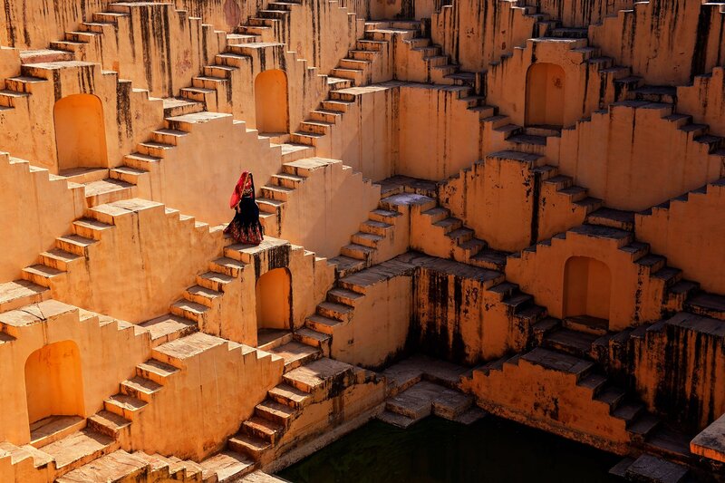 Woman in Traditional Dress — Orange, Dramatic, Afternoon