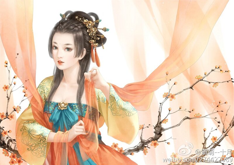 Woman in Traditional Dress — Orange, Serene, Spring