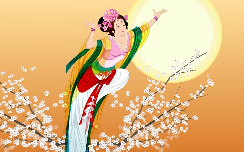 Woman in Traditional Dress — Orange, Serene