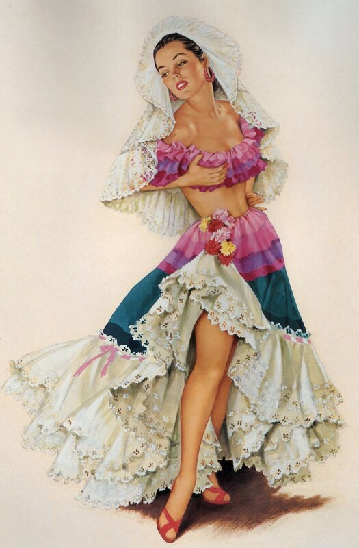 Woman in Traditional Dress — Pink, Dramatic, Illustration