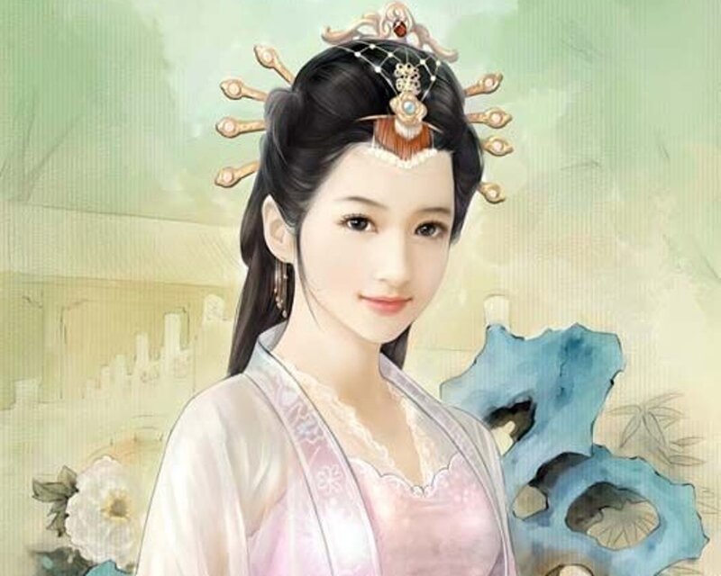 Woman in Traditional Dress — Pink, Serene, Digital Art, Headdress