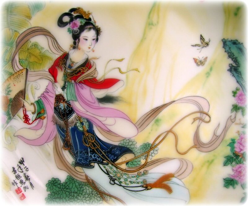 Woman in Traditional Dress — Pink, Serene, Illustration