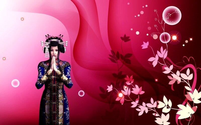 Woman in Traditional Dress — Pink, Serene