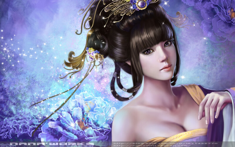 Woman in Traditional Dress — Purple, Dreamy
