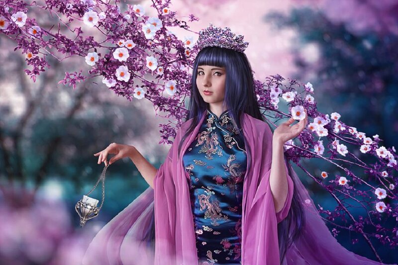 Woman in Traditional Dress — Purple, Serene, Spring