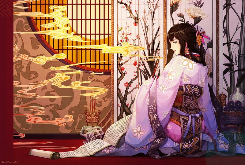 woman in traditional dress reading scroll