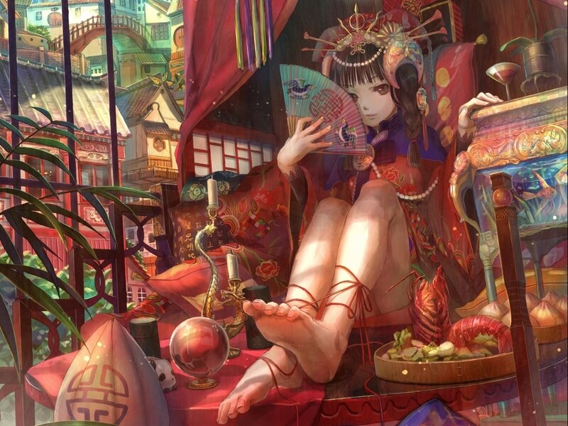 Woman in Traditional Dress — Red, Calm