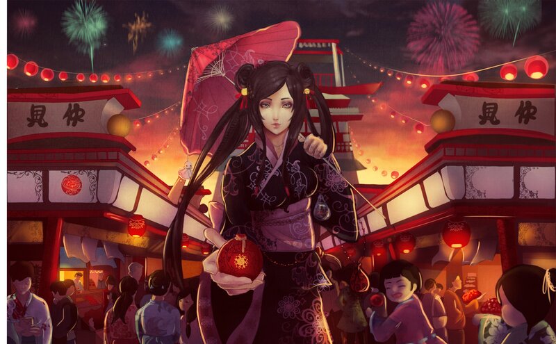 Woman in Traditional Dress — Red, Festive, Night