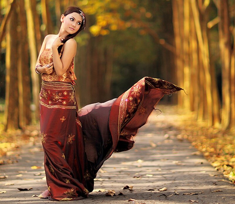 Woman in Traditional Dress — Red, Serene, Autumn