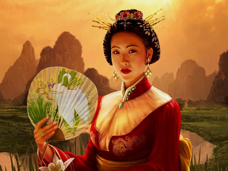 Woman in Traditional Dress — Red, Serene, Sunset