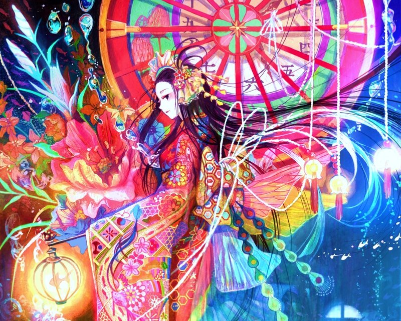 Woman in Traditional Dress — Red, Vibrant, Night