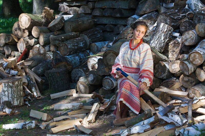 Woman in Traditional Dress — White, Calm, Afternoon