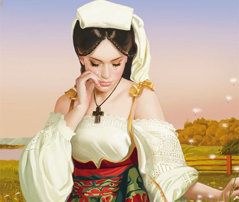 Woman in Traditional Dress — White, Melancholic