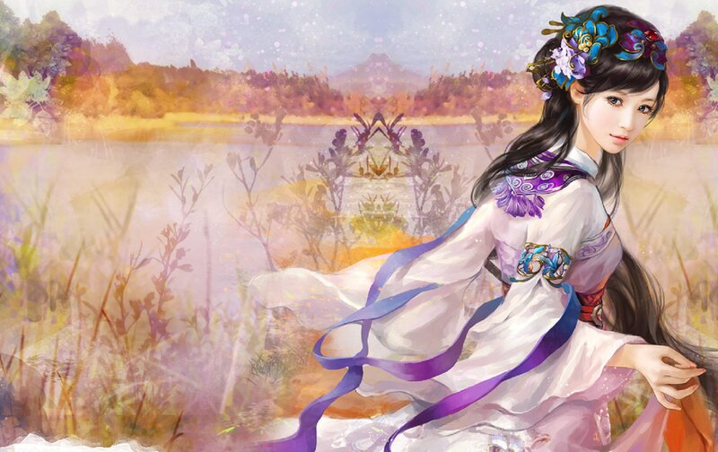 Woman in Traditional Dress — White, Serene, Autumn
