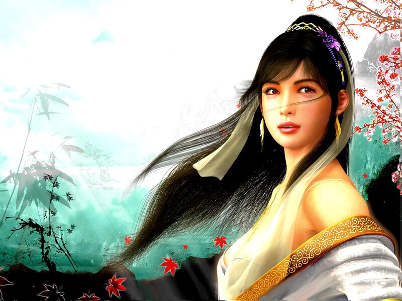 Woman in Traditional Dress — White, Serene, Spring, Digital Art