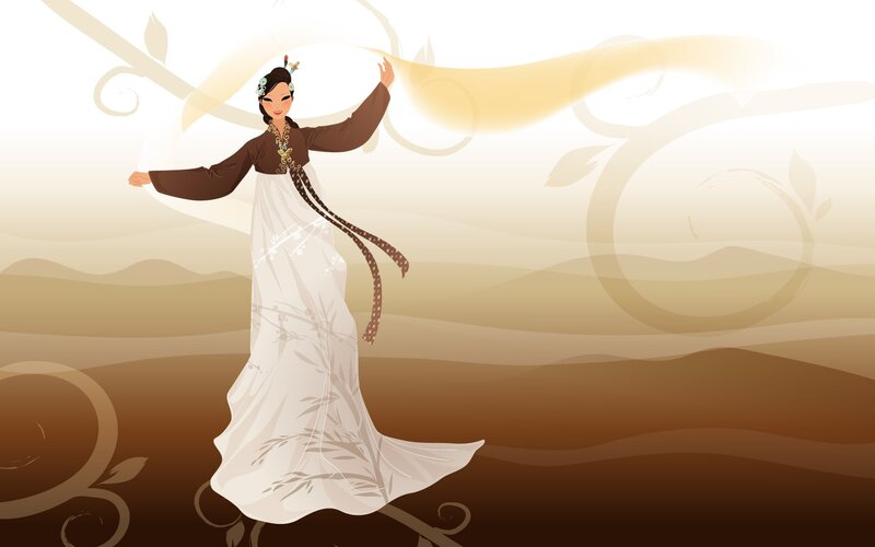Woman in Traditional Dress — White, Serene, Sunset