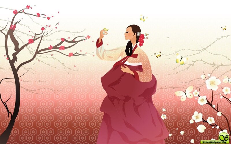 woman in traditional dress with blossoms