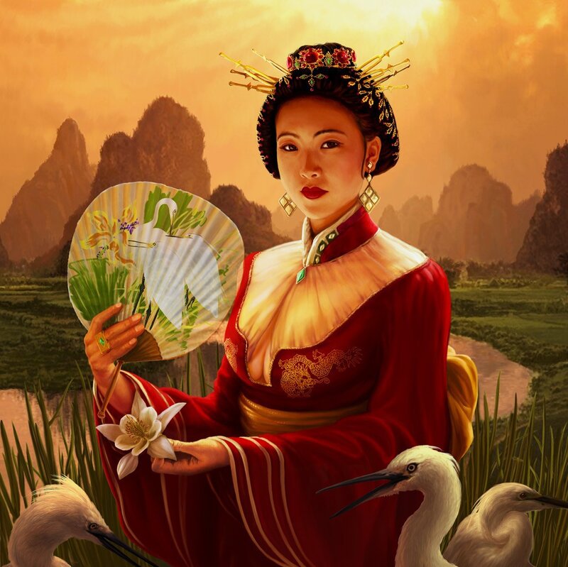 Woman in traditional dress with fan