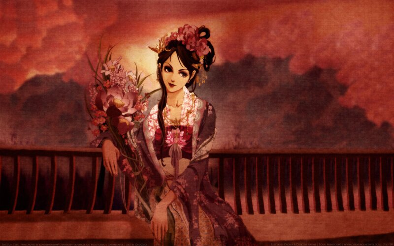 woman in traditional dress with flowers