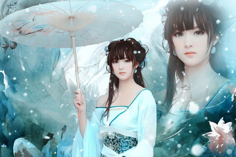 Woman in traditional dress with parasol