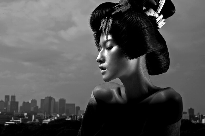 Woman in Traditional Hairstyle — Black, Dramatic