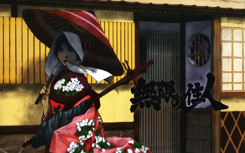 Woman in Traditional Japanese Attire — Red, Dramatic, Night