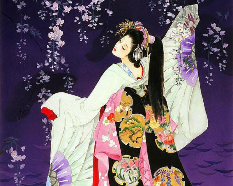 Woman in Traditional Kimono — Purple, Serene