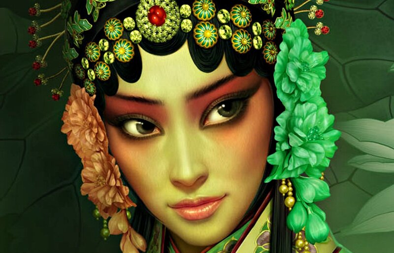 Woman in Traditional Makeup — Green