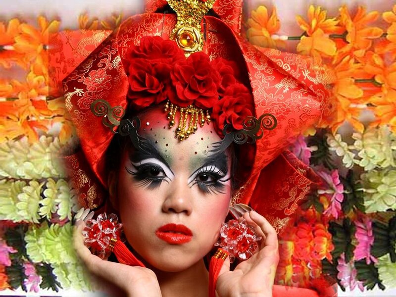 Woman in Traditional Makeup — Red