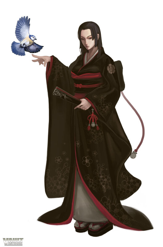 woman in traditional robe with bird