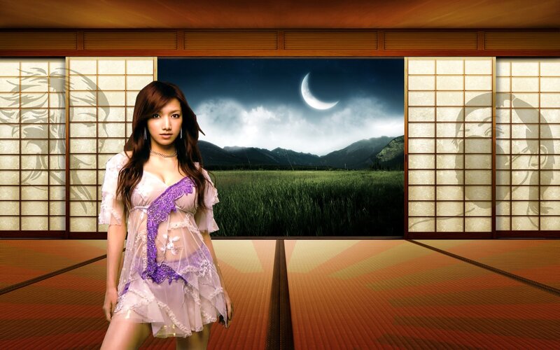Woman in traditional room with moon