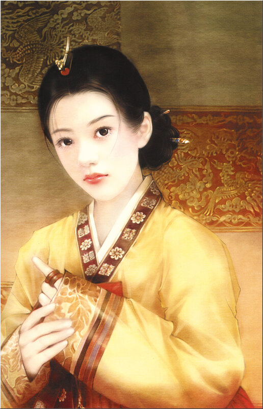 woman in traditional yellow hanbok