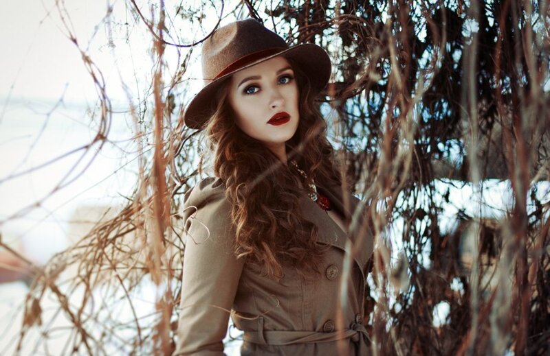 Woman in Trench Coat — Brown, Dramatic, Winter