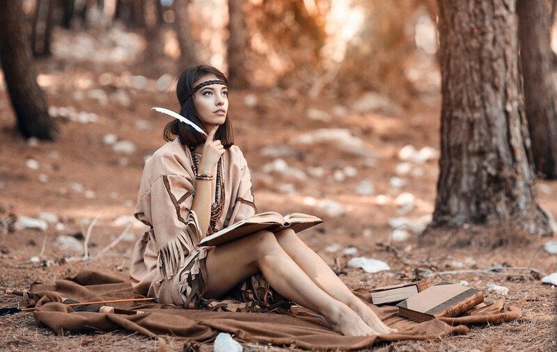 Woman in Tribal Attire — Brown, Serene, Afternoon