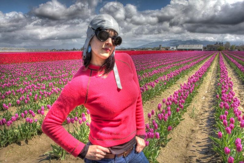 Woman in Tulip Field — Pink