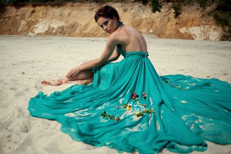 Woman in Turquoise Dress — Dramatic, Afternoon