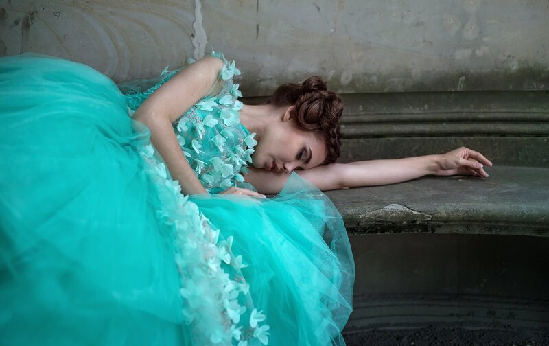 Woman in Turquoise Dress — Serene, Photograph