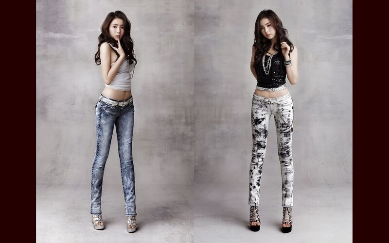 woman in two denim outfits