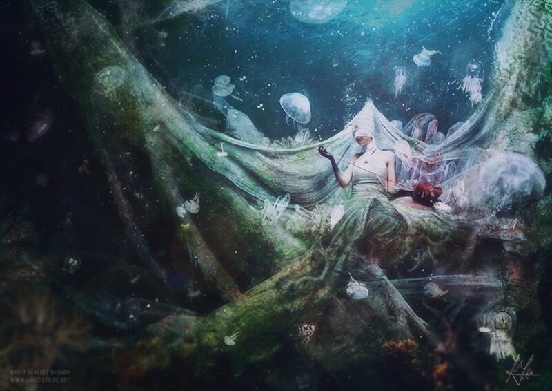Woman in Underwater Cave — Blue