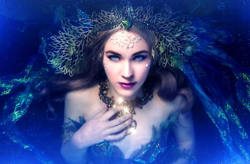 Woman in Underwater Costume — Blue, Dramatic