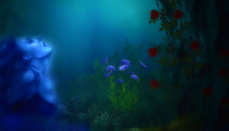 Woman in Underwater Scene — Blue, Serene