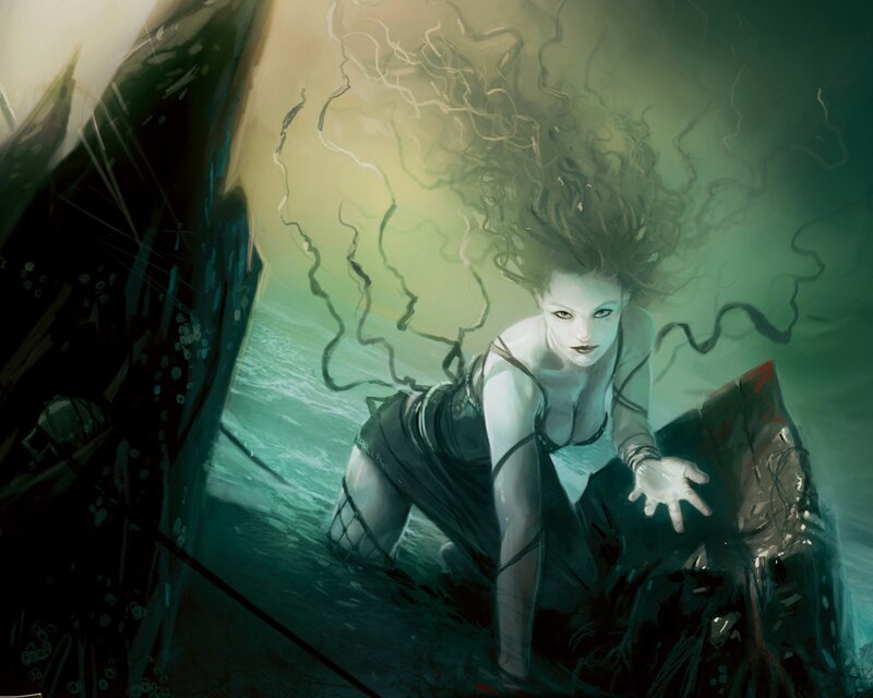 woman in underwater wreckage