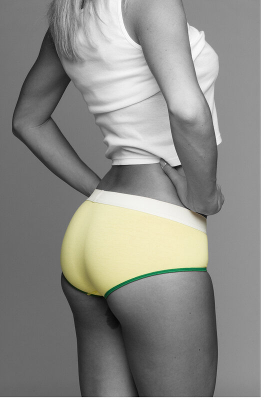 Woman in Underwear — Gray, Neutral, Photograph, White Tank Top