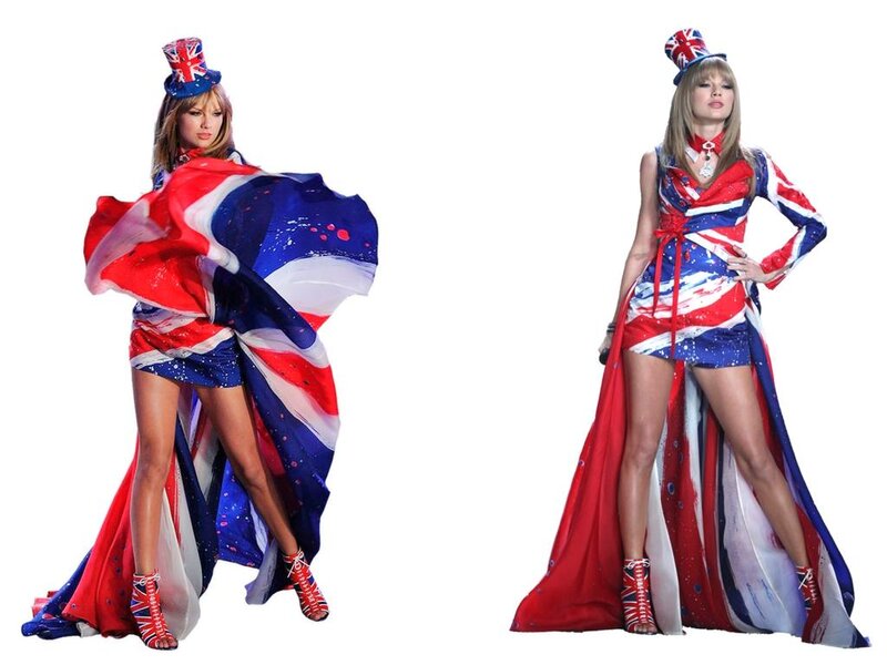 Woman in Union Jack Outfit — Red, Dramatic