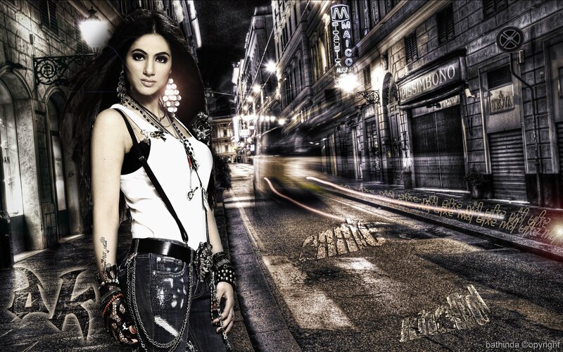 woman in urban night scene