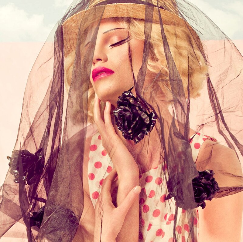 Woman in Veil and Hat — Pink