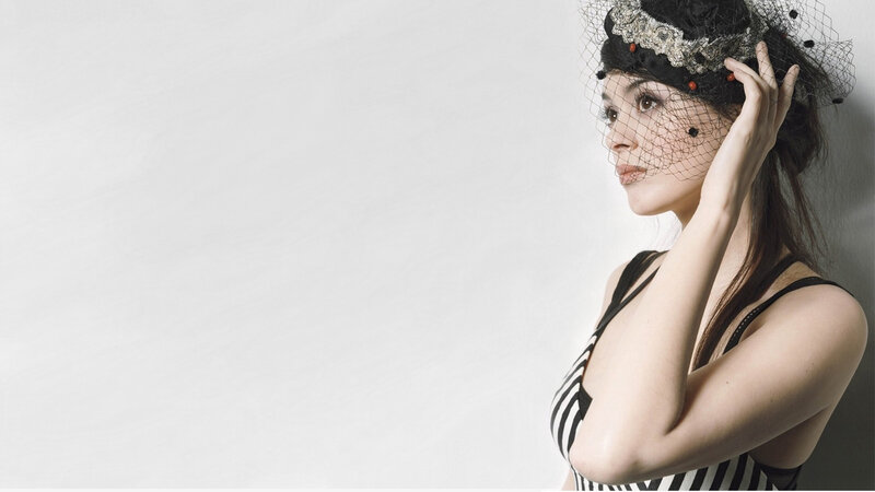 Woman in Veil and Striped Dress